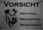 Preview: Edelstahl Warnschild Irish Terrier VORSICHT Mein Haus mein Garten meine Familie